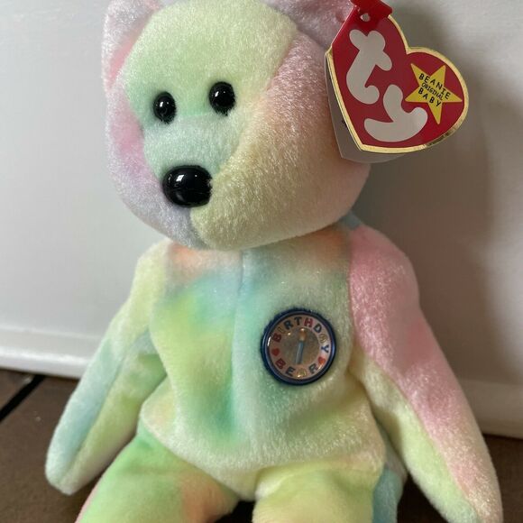 Ty Beanie Baby Birthday Bear 1999 Rare Unmarked Tag Pastel Tie-Dye B.B. Bear - Picture 2 of 10